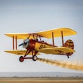 lifestyle biplane in airshow taking off