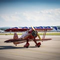 lifestyle biplane in airshow on tarmac