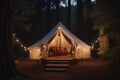 nature light travel canvas camping glamping luxury forest tent vacation. Generative AI.