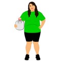 Lifestyle. The choice. Fat woman. Incorrect food. Weighing. Royalty Free Stock Photo