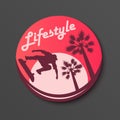 Lifestyle circle Sticker. Skateboarding Palm and sun Vector illustration