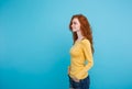 Lifestyle concept - Close up Portrait young beautiful attractive ginger red hair girl playing with her hair with shyness Royalty Free Stock Photo