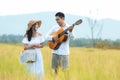 Lifestyle couple picnic and relax. People young woman and man having fun Royalty Free Stock Photo