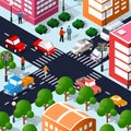 Lifestyle crossroads illustration of the city block with people