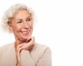 Lifestyle, emotion and people concept: Grey haired old nice beautiful laughing woman. Isolated over vwhite background. Royalty Free Stock Photo