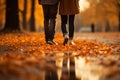 Lifestyle fashion Couples loving feet amid fall leave