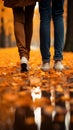 Lifestyle fashion Couples loving feet amid fall leave