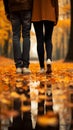 Lifestyle fashion Couples loving feet amid fall leave