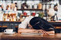Lifestyle freelance woman he has resting sleeping after hard work long time Royalty Free Stock Photo