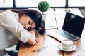 Lifestyle freelance woman he has resting sleeping after hard work long time Royalty Free Stock Photo