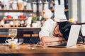 Lifestyle freelance woman he has resting sleeping after hard work long time Royalty Free Stock Photo