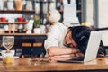 Lifestyle freelance woman he has resting sleeping after hard work long time Royalty Free Stock Photo