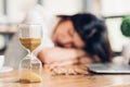 Lifestyle freelance woman he has resting sleeping after hard work long time Royalty Free Stock Photo