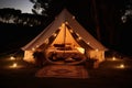 camping light glamping travel canvas nature tent luxury vacation forest. Generative AI.