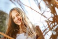 Lifestyle sunny outdoor portrait of young smiling teenage girl Royalty Free Stock Photo
