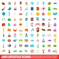 100 lifestyle icons set, cartoon style Royalty Free Stock Photo