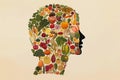 Diet head brain food person illustration symbol health healthy fruit Royalty Free Stock Photo