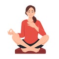Lifestyle, people emotions, Relaxed and patient smiling young woman with closed eyes meditating to calm down, do breathing
