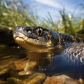 lifestyle photo a banded water snake snake swimming in a lake - AI MidJourney