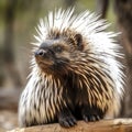 lifestyle photo closeup of porcupine loking at camera - AI MidJourney Royalty Free Stock Photo