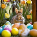lifestyle photo easter bunnie hiding eggs Royalty Free Stock Photo
