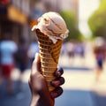 lifestyle photo hand holding an ice cream cone