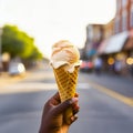 lifestyle photo hand holding an ice cream cone