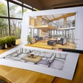 lifestyle photo house interior architectural drawing Royalty Free Stock Photo