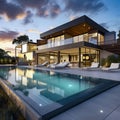 lifestyle photo modern house with pool