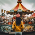 lifestyle photo neighborhood carnival with person in foreground