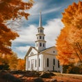 lifestyle photo new england old church surrounded by fall colors Royalty Free Stock Photo