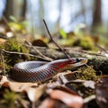 lifestyle photo a redbelly snake on a forest floor - AI MidJourney Royalty Free Stock Photo