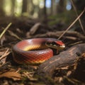 lifestyle photo a redbelly snake on a forest floor - AI MidJourney Royalty Free Stock Photo