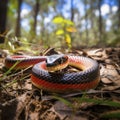 lifestyle photo a redbelly snake on a forest floor - AI MidJourney Royalty Free Stock Photo