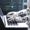 lifestyle photo robot typing on a computer keyboard - AI MidJourney