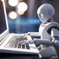 lifestyle photo robot typing on a computer keyboard - AI MidJourney