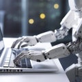 lifestyle photo robot typing on a computer keyboard - AI MidJourney