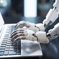 lifestyle photo robot typing on a computer keyboard - AI MidJourney