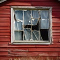 lifestyle photo side of old weathered red barn with broken window Royalty Free Stock Photo