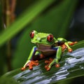 lifestyle photo small green frog with red eyes - AI MidJourney