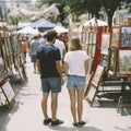 lifestyle photo street fair people buying crafts and art - AI MidJourney