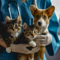 lifestyle photo Vet with dog and cat. Puppy and kitten at doctor. Royalty Free Stock Photo