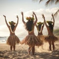 lifestyle photo women hula dancers in hawaii on beach - AI MidJourney