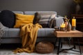 home cushion light grey house modern sofa decor pillow yellow interior. Generative AI.