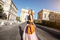 Woman traveling in Montpellier city, France