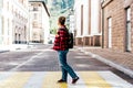 Woman tourist in the city is walking Royalty Free Stock Photo