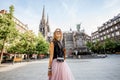 Woman traveling in Clermont-Ferrand city in France