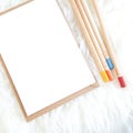 Lifestyle Postcard and Envelope Mockup with Colored Pencils Royalty Free Stock Photo