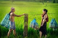 Lifestyle of rural Asian women and men in the field countryside Royalty Free Stock Photo
