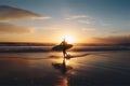 lifestyle shot of surfer running in the ocean waves with long board.generative ai